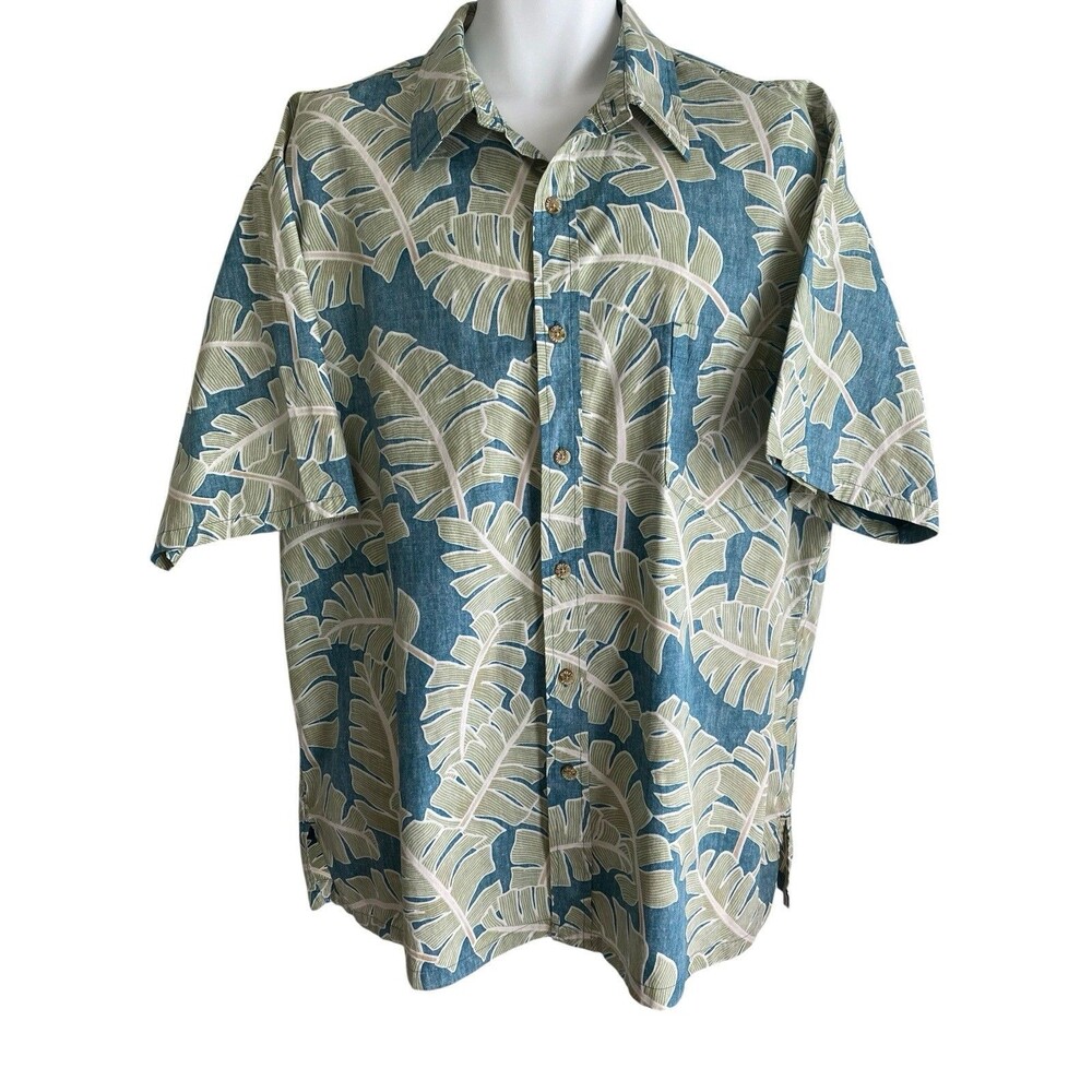 Cookie Street Honolulu Reverse Print Aloha Hawaiian Shirt Men's 2XL Blue Green